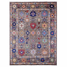 Load image into Gallery viewer, 8&#39;10&quot;x11&#39;7&quot; Perfect Gray, Wool Foundation, All Over Colorful Rural Elements, Afghan Natural Dyes, Hand Knotted Soft Pile, Angora Oushak, Oriental Rug FWR535614