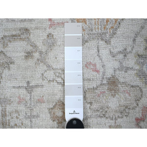 2'10"x10' White Sand, Hand Knotted Afghan Angora Oushak, Vegetable Dyes, Wool Weft, Rural Medallions All Over, Runner Oriental Rug FWR535698