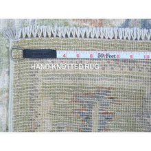 Load image into Gallery viewer, 4&#39;x10&#39;1&quot; Asparagus Green, Wool Weft, Hand Knotted, Tribal Flower Medallions All Over Design, Vegetable Dyes, Afghan Angora Oushak, Wide Gallery Runner Oriental Rug FWR535734