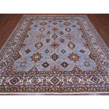 Load image into Gallery viewer, 10&#39;x10&#39; Blue Gray, Hand Knotted Vegetable Dyes, Afghan Super Kazak With All Over Geometric Design, Pure Wool, Square Oriental Rug FWR535770
