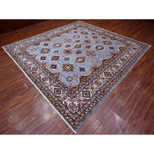Load image into Gallery viewer, 10&#39;x10&#39; Blue Gray, Hand Knotted Vegetable Dyes, Afghan Super Kazak With All Over Geometric Design, Pure Wool, Square Oriental Rug FWR535770