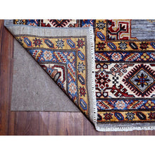 Load image into Gallery viewer, 10&#39;x10&#39; Blue Gray, Hand Knotted Vegetable Dyes, Afghan Super Kazak With All Over Geometric Design, Pure Wool, Square Oriental Rug FWR535770