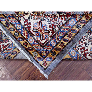 10'x10' Blue Gray, Hand Knotted Vegetable Dyes, Afghan Super Kazak With All Over Geometric Design, Pure Wool, Square Oriental Rug FWR535770