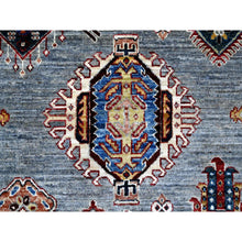 Load image into Gallery viewer, 10&#39;x10&#39; Blue Gray, Hand Knotted Vegetable Dyes, Afghan Super Kazak With All Over Geometric Design, Pure Wool, Square Oriental Rug FWR535770