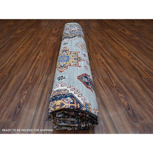 10'x10' Blue Gray, Hand Knotted Vegetable Dyes, Afghan Super Kazak With All Over Geometric Design, Pure Wool, Square Oriental Rug FWR535770