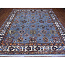 Load image into Gallery viewer, 10&#39;x10&#39; Flower Box Gray With Promenade White, Hand Knotted Afghan Super Kazak, Natural Dyes, Vibrant Wool, Repetitive Medallions, Oriental Square Rug FWR535782