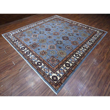 Load image into Gallery viewer, 10&#39;x10&#39; Flower Box Gray With Promenade White, Hand Knotted Afghan Super Kazak, Natural Dyes, Vibrant Wool, Repetitive Medallions, Oriental Square Rug FWR535782