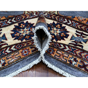 10'x10' Flower Box Gray With Promenade White, Hand Knotted Afghan Super Kazak, Natural Dyes, Vibrant Wool, Repetitive Medallions, Oriental Square Rug FWR535782