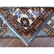 Load image into Gallery viewer, 10&#39;x10&#39; Flower Box Gray With Promenade White, Hand Knotted Afghan Super Kazak, Natural Dyes, Vibrant Wool, Repetitive Medallions, Oriental Square Rug FWR535782