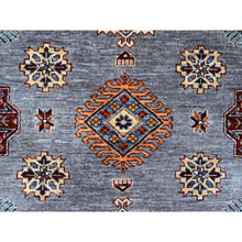 Load image into Gallery viewer, 10&#39;x10&#39; Flower Box Gray With Promenade White, Hand Knotted Afghan Super Kazak, Natural Dyes, Vibrant Wool, Repetitive Medallions, Oriental Square Rug FWR535782