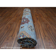 Load image into Gallery viewer, 10&#39;x10&#39; Flower Box Gray With Promenade White, Hand Knotted Afghan Super Kazak, Natural Dyes, Vibrant Wool, Repetitive Medallions, Oriental Square Rug FWR535782