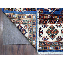 Load image into Gallery viewer, 6&#39;1&quot;x9&#39;3&quot; Cobalt Blue With Ivory Border, Hand Knotted Vegetable Dyes Pure Wool, Afghan All Over Tribal Motifs Super Kazak Oriental Rug FWR535794