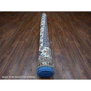 6'1"x9'3" Cobalt Blue With Ivory Border, Hand Knotted Vegetable Dyes Pure Wool, Afghan All Over Tribal Motifs Super Kazak Oriental Rug FWR535794