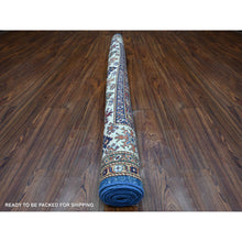 Load image into Gallery viewer, 6&#39;1&quot;x9&#39;3&quot; Cobalt Blue With Ivory Border, Hand Knotted Vegetable Dyes Pure Wool, Afghan All Over Tribal Motifs Super Kazak Oriental Rug FWR535794