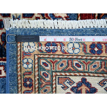 Load image into Gallery viewer, 6&#39;1&quot;x9&#39;3&quot; Cobalt Blue With Ivory Border, Hand Knotted Vegetable Dyes Pure Wool, Afghan All Over Tribal Motifs Super Kazak Oriental Rug FWR535794