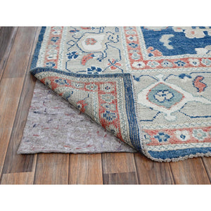 9'2"x12'1" Navy Blue, Afghan Oushak with Leaf Design, Supple Collection, Soft and Lush Pile, Pure Wool, Densely Woven, Hand Knotted, Oriental Rug FWR5352