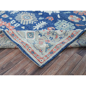 9'2"x12'1" Navy Blue, Afghan Oushak with Leaf Design, Supple Collection, Soft and Lush Pile, Pure Wool, Densely Woven, Hand Knotted, Oriental Rug FWR5352