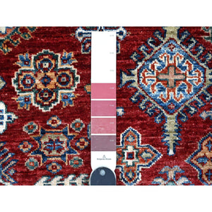 6'1"x9'3" Currant Red With Dove White, Afghan Super Kazak Natural Dyes, Extra Soft Wool, All Over Geometric Elements With Large Central Medallion, Hand Knotted Oriental Rug FWR535806