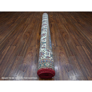 6'1"x9'3" Currant Red With Dove White, Afghan Super Kazak Natural Dyes, Extra Soft Wool, All Over Geometric Elements With Large Central Medallion, Hand Knotted Oriental Rug FWR535806