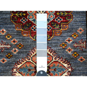 2'7"x8'4" Thundercloud Gray And Classic White, Hand Knotted Afghan Super Kazak, Vegetable Dyes, All Over Medallions, All Wool, Runner Oriental Rug FWR535830