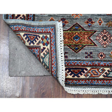 Load image into Gallery viewer, 2&#39;5&quot;x6&#39;10&quot; Whale Gray With Daisy White, Afghan Vegetable Dyes Tribal Elements All Over Super Kazak, Extra Soft Wool, Hand Knotted Runner Oriental Rug FWR535878