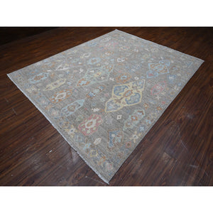 8'x9'8" Anvil Gray, Natural Dyes, Hand Knotted, Afghan Angora Oushak, Rural Elements All Over Design, Extra Soft Wool Weft, Oriental Rug FWR535908