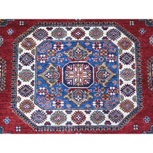 Load image into Gallery viewer, 9&#39;1&quot;x11&#39;9&quot; Crimson Red, Afghan Super Kazak With Geometric Medallions Design, Hand Knotted, Pure Wool, Vegetable Dyes, Oriental Rug FWR535962