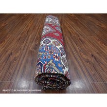 Load image into Gallery viewer, 9&#39;1&quot;x11&#39;9&quot; Crimson Red, Afghan Super Kazak With Geometric Medallions Design, Hand Knotted, Pure Wool, Vegetable Dyes, Oriental Rug FWR535962