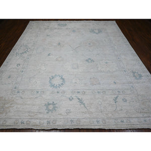 10'x10' Silver Gray, Hand Knotted With Wool Weft, Vegetable Dyes, Afghan Angora Oushak, Village Flower And Leaf Pattern All Over, Square Oriental Rug FWR535980