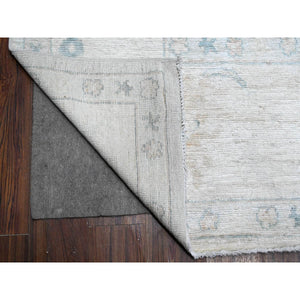 10'x10' Silver Gray, Hand Knotted With Wool Weft, Vegetable Dyes, Afghan Angora Oushak, Village Flower And Leaf Pattern All Over, Square Oriental Rug FWR535980