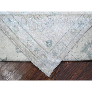 10'x10' Silver Gray, Hand Knotted With Wool Weft, Vegetable Dyes, Afghan Angora Oushak, Village Flower And Leaf Pattern All Over, Square Oriental Rug FWR535980