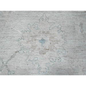 10'x10' Silver Gray, Hand Knotted With Wool Weft, Vegetable Dyes, Afghan Angora Oushak, Village Flower And Leaf Pattern All Over, Square Oriental Rug FWR535980