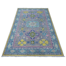 Load image into Gallery viewer, 4&#39;6&quot;x6&#39;8&quot; Old Silver Gray, All Over Colorful Caucasian Design, Hand Knotted, Soft And Shiny Wool, Fusion Kazak, Oriental Rug FWR536022