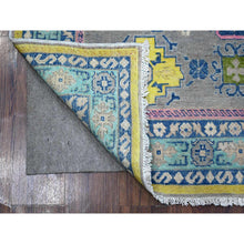 Load image into Gallery viewer, 4&#39;6&quot;x6&#39;8&quot; Old Silver Gray, All Over Colorful Caucasian Design, Hand Knotted, Soft And Shiny Wool, Fusion Kazak, Oriental Rug FWR536022