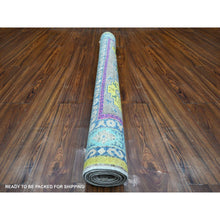 Load image into Gallery viewer, 4&#39;6&quot;x6&#39;8&quot; Old Silver Gray, All Over Colorful Caucasian Design, Hand Knotted, Soft And Shiny Wool, Fusion Kazak, Oriental Rug FWR536022