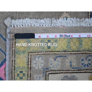 6'x8'5" Battleship Gray, All Over Caucasian Design, Hand Knotted, Soft And Velvety Wool, Colorful Fusion Kazak, Oriental Rug FWR536064