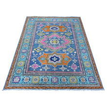 Load image into Gallery viewer, 5&#39;1&quot;x6&#39;4&quot; Bayern Blue, All Natural Wool, Caucasian Design, Colorful Fusion Kazak, Pure Wool, Oriental Rug FWR536082