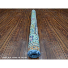 Load image into Gallery viewer, 5&#39;1&quot;x6&#39;4&quot; Bayern Blue, All Natural Wool, Caucasian Design, Colorful Fusion Kazak, Pure Wool, Oriental Rug FWR536082