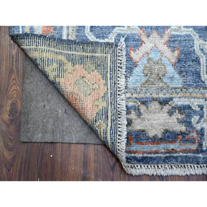 2'7"x16' Denim Blue, Afghan Angora Oushak With Colorful Village Elements All Over, Hand Knotted, Natural Dyes, Wool Weft, Xl Runner Oriental Rug FWR536094