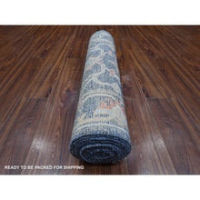 Load image into Gallery viewer, 2&#39;7&quot;x16&#39; Denim Blue, Afghan Angora Oushak With Colorful Village Elements All Over, Hand Knotted, Natural Dyes, Wool Weft, Xl Runner Oriental Rug FWR536094