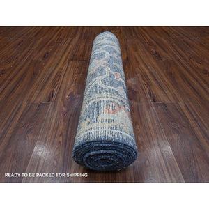 2'7"x16' Denim Blue, Afghan Angora Oushak With Colorful Village Elements All Over, Hand Knotted, Natural Dyes, Wool Weft, Xl Runner Oriental Rug FWR536094