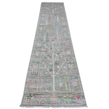 Load image into Gallery viewer, 2&#39;7&quot;x11&#39;10&quot; Hunter Green, Extra Soft Wool Weft, Hand Knotted, Vegetable Dyes With Vibrant Willow And Cypress Tree Design, Afghan Angora Oushak, Oriental Runner Rug FWR536100