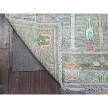 Load image into Gallery viewer, 2&#39;7&quot;x11&#39;10&quot; Hunter Green, Extra Soft Wool Weft, Hand Knotted, Vegetable Dyes With Vibrant Willow And Cypress Tree Design, Afghan Angora Oushak, Oriental Runner Rug FWR536100