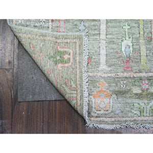 2'7"x11'10" Hunter Green, Extra Soft Wool Weft, Hand Knotted, Vegetable Dyes With Vibrant Willow And Cypress Tree Design, Afghan Angora Oushak, Oriental Runner Rug FWR536100
