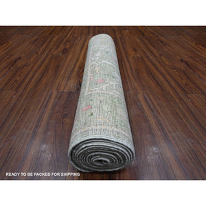 2'7"x11'10" Hunter Green, Extra Soft Wool Weft, Hand Knotted, Vegetable Dyes With Vibrant Willow And Cypress Tree Design, Afghan Angora Oushak, Oriental Runner Rug FWR536100