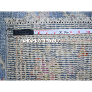 2'9"x15'3" Pacific Blue, Hand Knotted Wool Foundation, Afghan Angora Oushak With Natural Dyes, Rural Medallions All Over Design, Runner Oriental Rug FWR536106