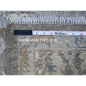 2'x3' Old Silver Gray, Natural Dyes, Hand Knotted, Wool Weft, Afghan Angora Oushak, Rural Motifs All Over Design, Oriental Mat Rug FWR536166