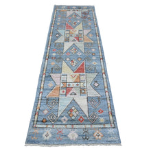 Load image into Gallery viewer, 2&#39;8&quot;x8&#39;3&quot; Beau Blue, Soft And Shiny Wool, Hand Knotted, Anatolian Village Inspired Design, Vegetable Dyes, Tribal Medallions, Narrow Border, Runner Oriental Rug FWR536256