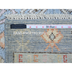 2'8"x8'3" Beau Blue, Soft And Shiny Wool, Hand Knotted, Anatolian Village Inspired Design, Vegetable Dyes, Tribal Medallions, Narrow Border, Runner Oriental Rug FWR536256