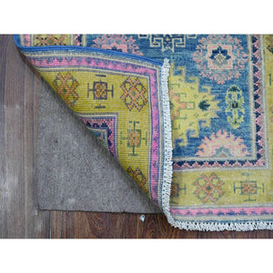 2'1"x2'6" Medium Sapphire Blue, Vibrant Wool, Hand Knotted Caucasian Design, Fusion Kazak, Oriental Mat Rug FWR536328